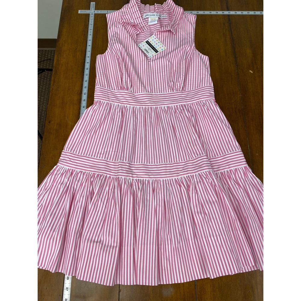 NWT, Gretchen Scott, Hope Dress Pink White Stripe Ruffle Collar Sleeveless Small - Picture 12 of 14